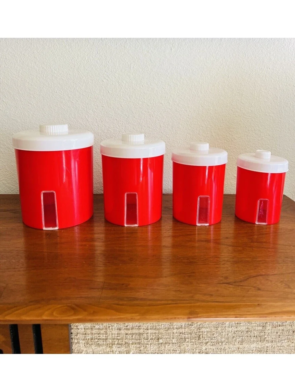 Vintage Knickerbocker Red & White 4 Pc Canisters